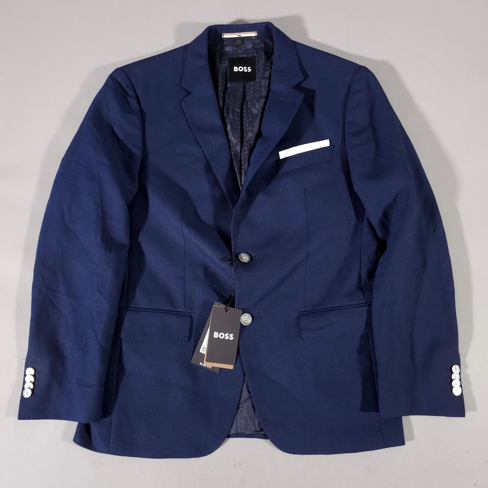 BOSS Blazer Mens 40S Navy H-Hutson-224 Slim Fit Virgin Wool Sport Coat